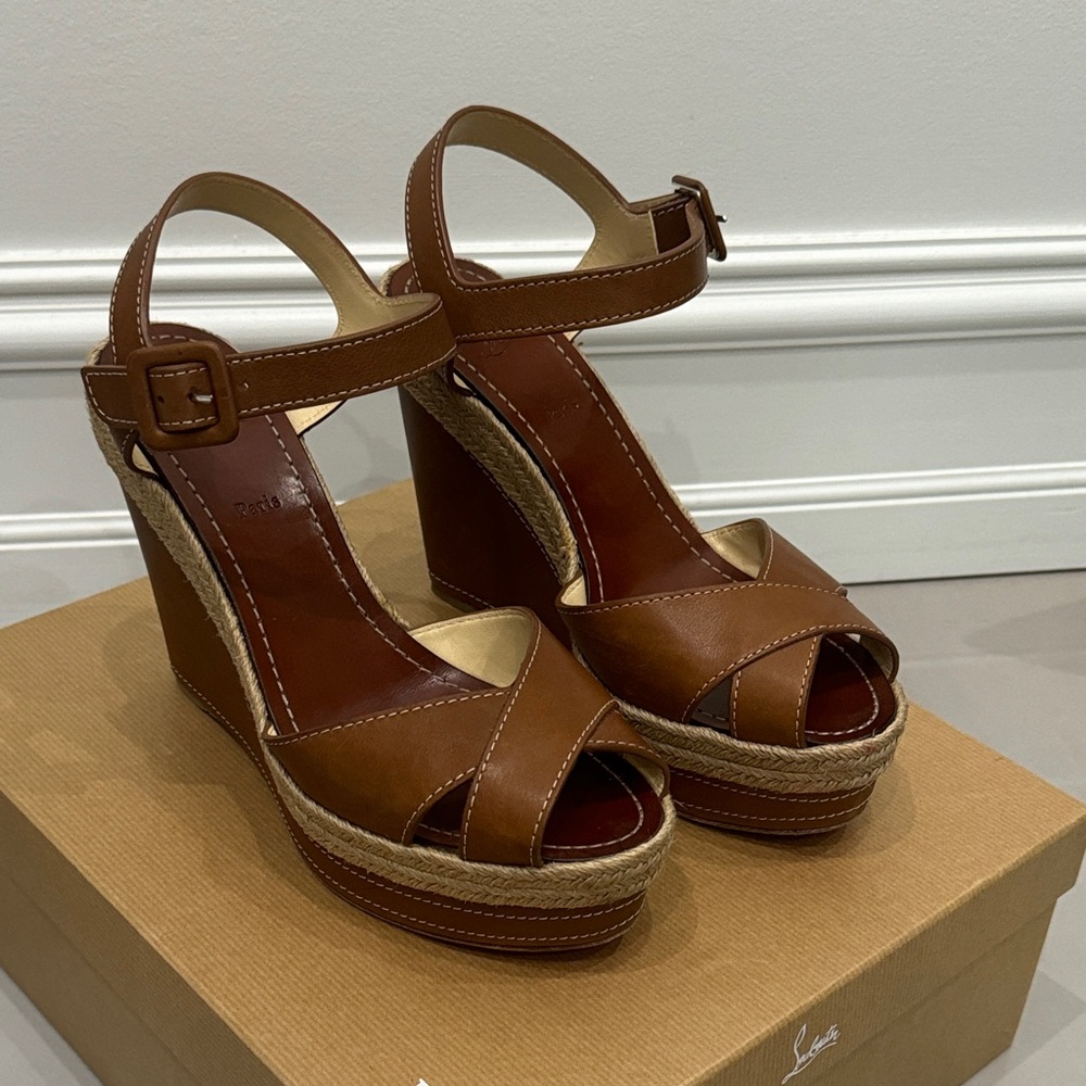 Christian Louboutin Tan Leather Wedge Sandals